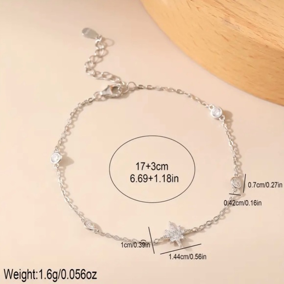 925 Silver Thin Chain Elegant Star Bracelet New in Box With Gift Box - Picture 2 of 6